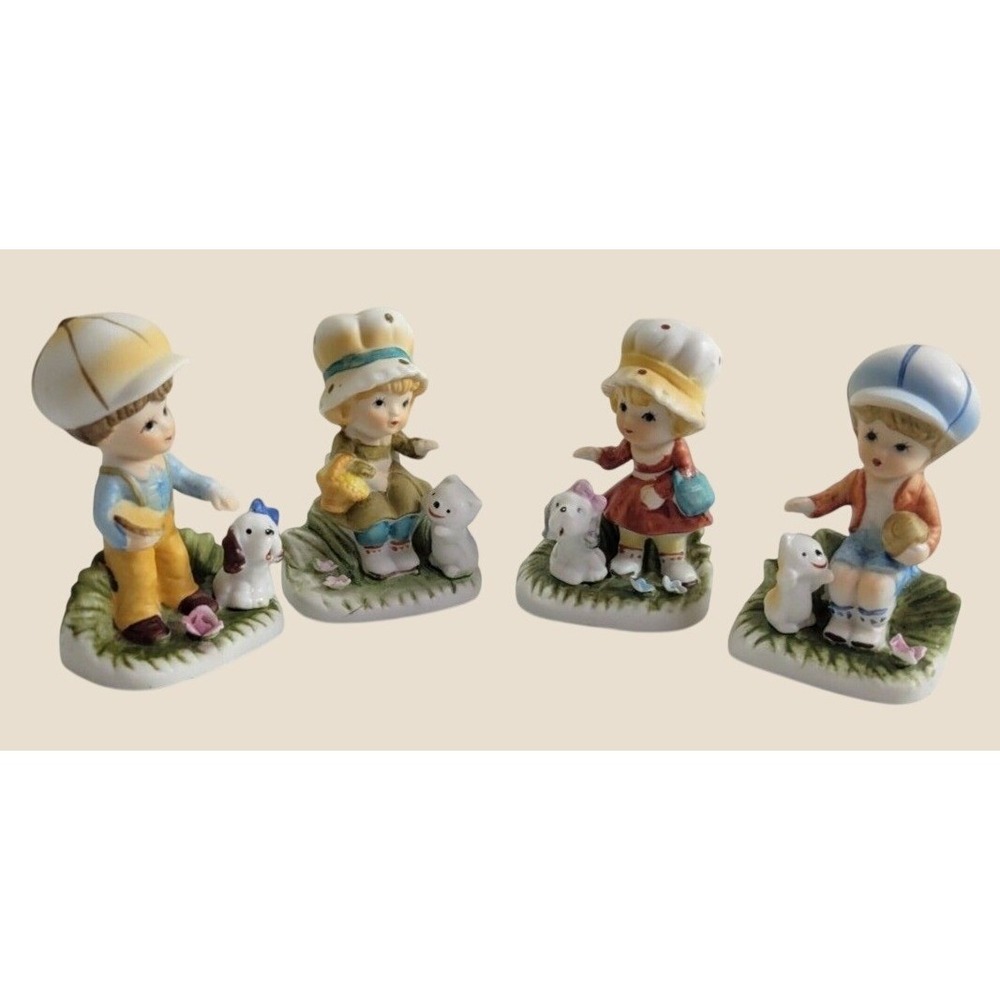 Vtg Homco Porcelain Figurine Set Farmhouse Kitsch Kids with Pets